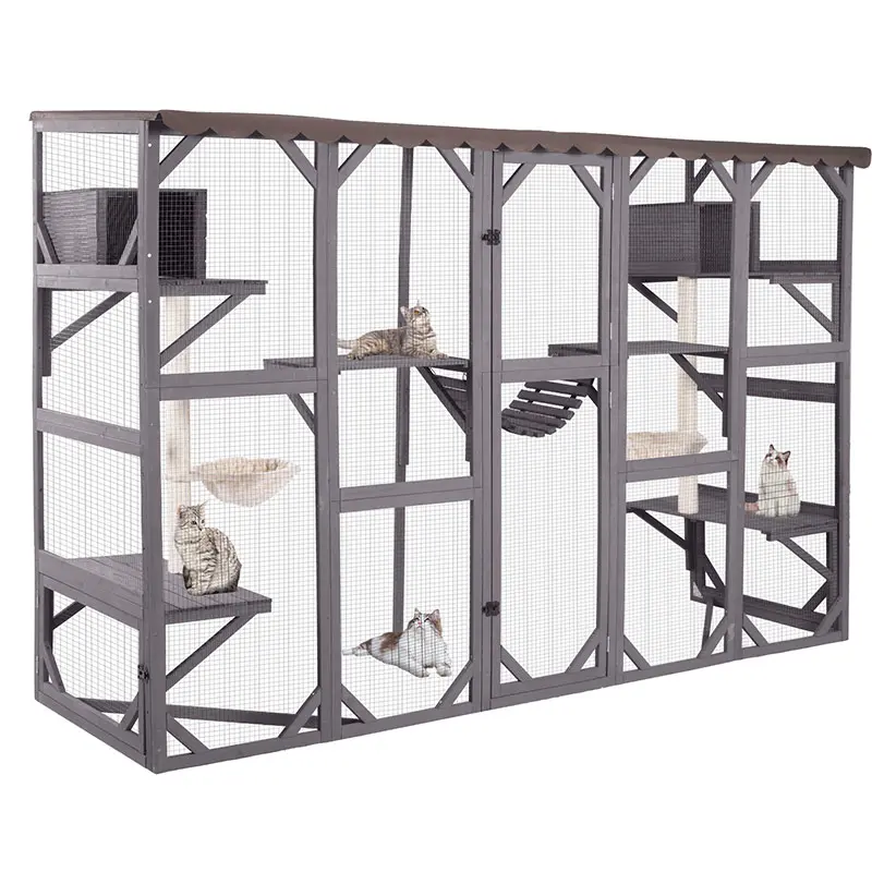 Aivituvin Large Wooden Outdoor Cat Enclosure | Open-Back Design| Window Connection,Catio-AIR7017