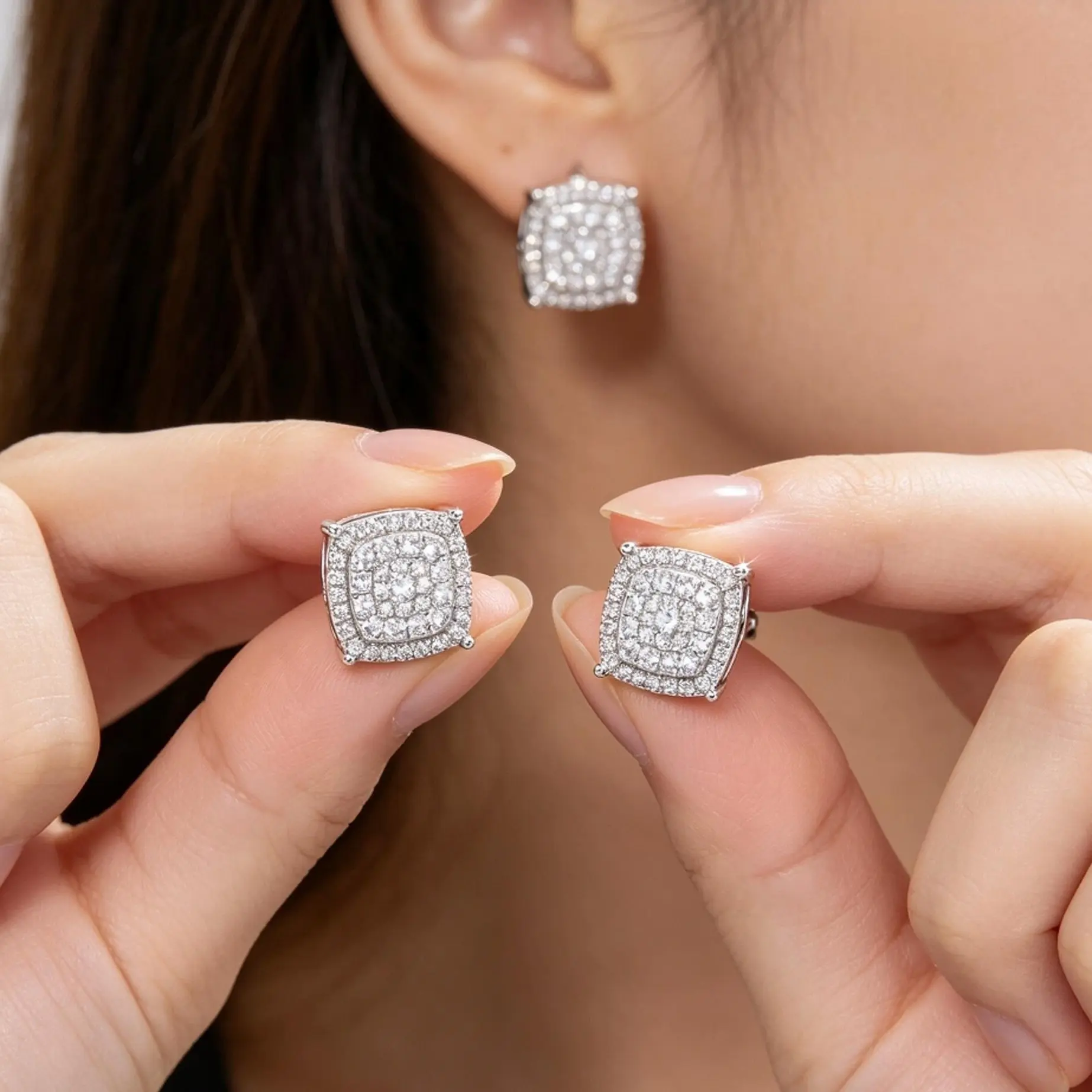 Unisex Cushion Square AAA Cubic Zirconia Stud Earrings | Dual 18K Gold & Sterling Silver Plating, 360° Blinding Full Brilliant Radiance, Gender Neutral Statement Bling Jewelry, Premium Romantic Holiday Gift For Him & Her | Perfect For Valentine’s Day