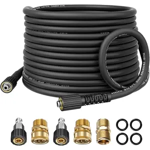 Washer Hose 50ft with M22&14mm Connects, 4000PSI Resistant Replacement Hose, Electric Power Washing Hose with M22 to 3/8 Quick Connect Set and Extension Adapter for Cleaning
