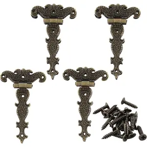 4Pcs 4.4" x 2.7" Zinc Alloy T Strap Hinges - Antique Bronze Decorative Tee Hinge for Barn Door, Wood Fence, Swing Gate, Windows