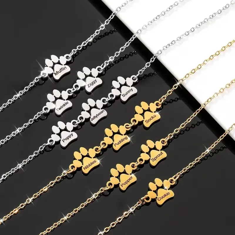 Custom Pet Name Iron Bracelet with Paw Print - Unisex Stainless Steel Animal Jewelry for Dog & Cat Lovers, TikTok Viral Memorial Gift