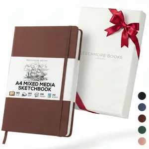Beechmore Books A4 Mixed Media Sketchbook - 8.5x11 Hardcover Lay-Flat Art Journal, 160 GSM / 98 lb Professional Ivory Paper, 156 Perforated Pages, Gift Box, Ink, Drawing and Light Watercolor