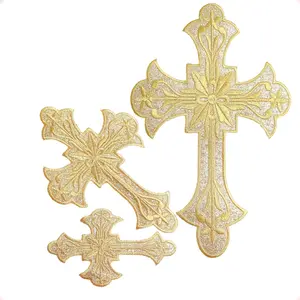 Golden Decorative Appliques, Glitter Metallic Embroidered Patches, Religious