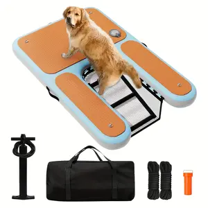 Inflatable Dock Platform for Dogs Up to 220 Lbs |   Non-Slip Floating EVA Foam with Hand Pump, Two Ropes, Repair Kit, And Carry Bag |   Premium Material with High Visibility |   Great for Pool, Dock, And Lake Use for Safe Water Access