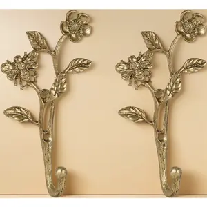 2pcs Vintage Dark Gold Coat Hooks with 3D Bee & Floral Design, for Entryway, Bathroom, Bedroom Farmhouse Wall Decor