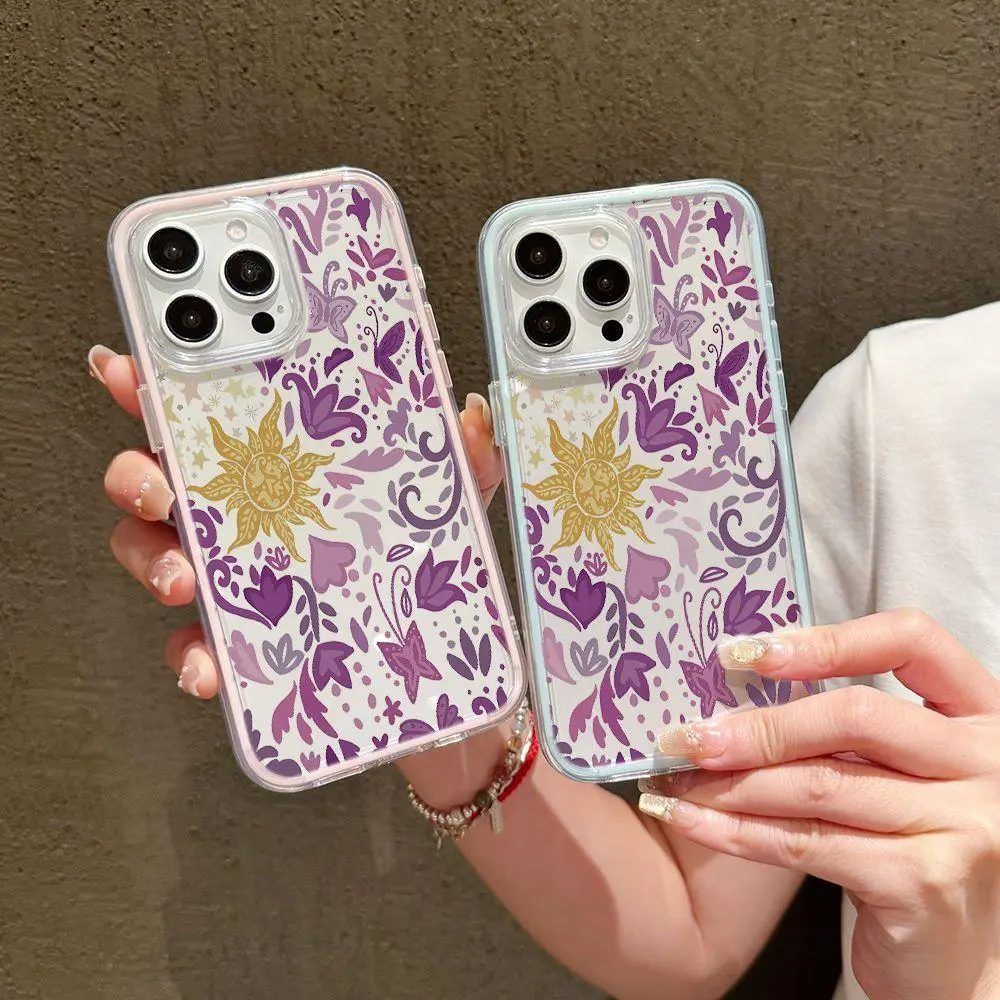 Princess Core Celestial Sun Phone Case for iPhone17 16 15 14 13 12 Pro Max, Whimsical Purple Floral 3-in-1 Acrylic Hard Case with Soft Protective Bumper