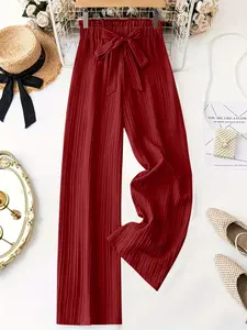 Viral Paperbag Waist Wide Leg Pants, High Waisted Pleated Trousers, Trendy Fashionable Bottoms, Comfortable Stylish Design
