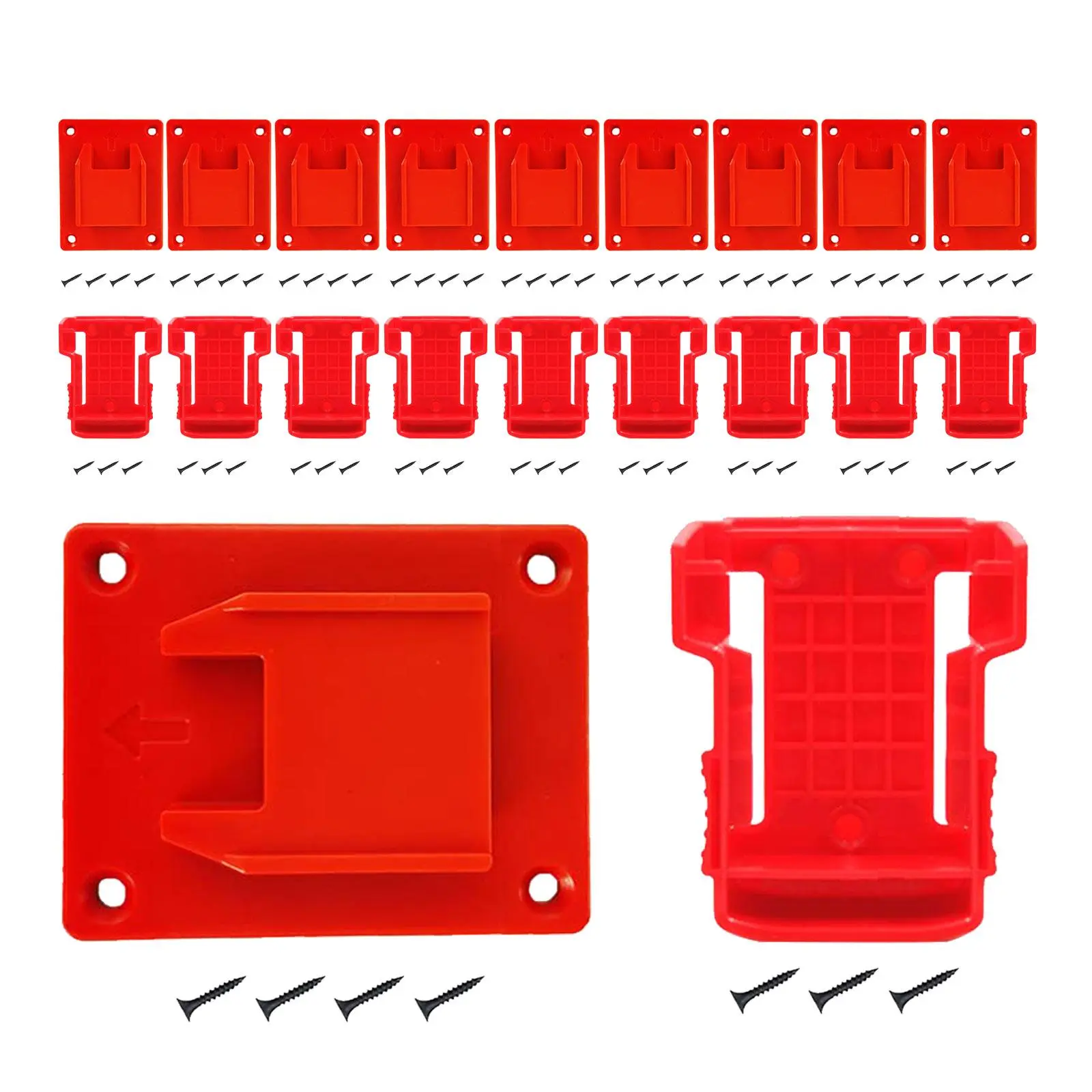 Tool Holders & Battery Holders Mount Screw Mountable for Milwaukee M18 18V Battery Drill Tool, Including 10 Tool Holders and 10 Battery Holders with 70 Screws for Power Tool, Tool Accessories
