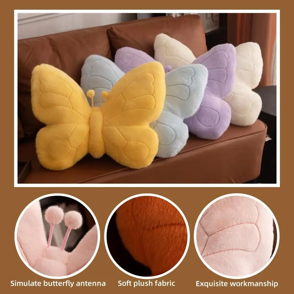 Butterfly-shaped throw pillow, soft decorative animal pillow, plush-filled butterfly-shaped throw pillow, suitable for sofas, beds, and living room decor, and also makes a great gift