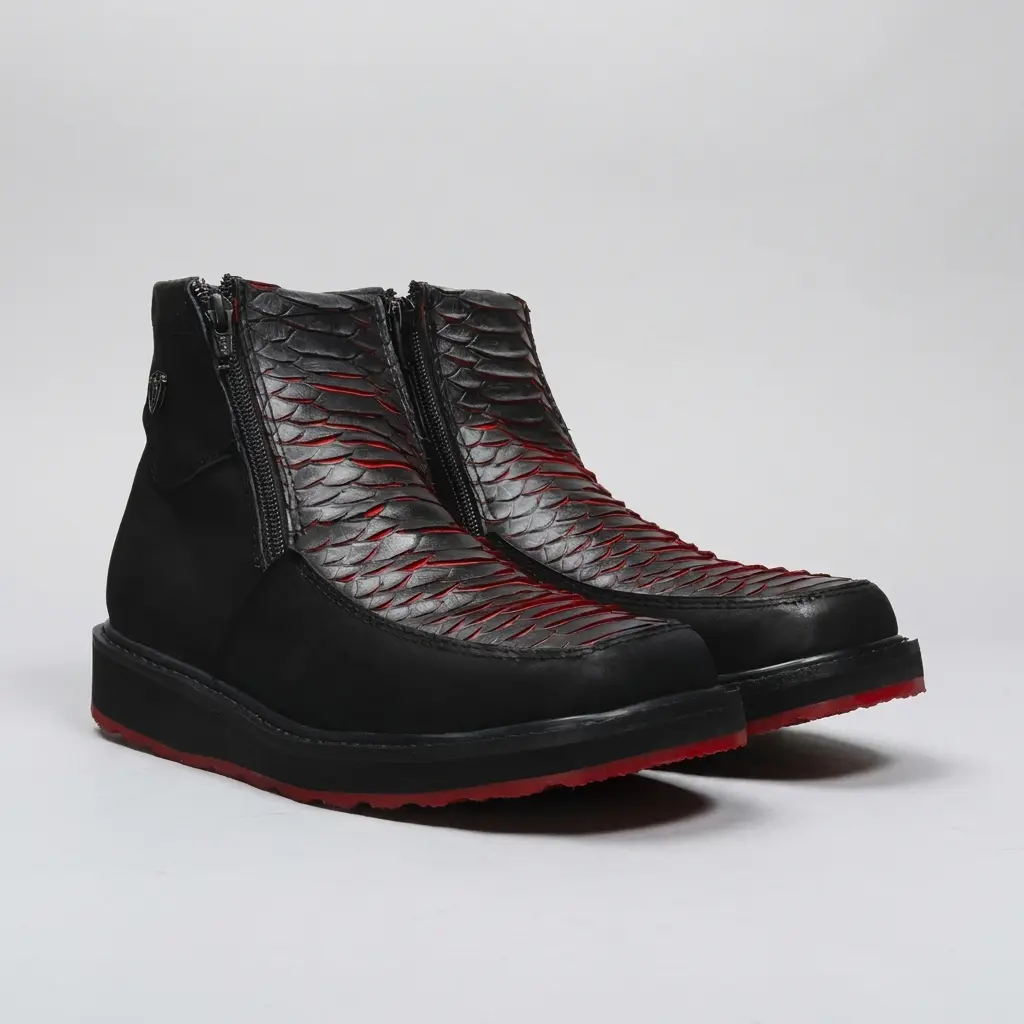 Cowboy Square Toe Cowhide Leather Ankle Boots - Premium Full Engraved Leather, Rodeo Style Made in Mexico