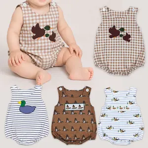 Cute Duck Applique Soft Sleeveless Bubble Romper Set for Newborns, Baby Boys Clothing, Newborn Boys Clothing