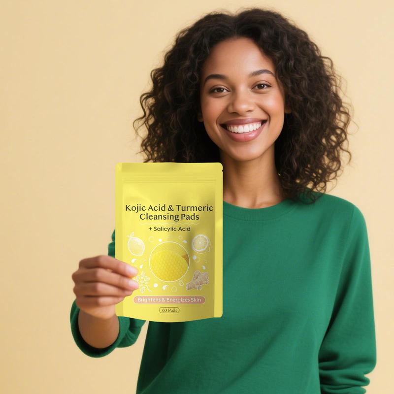Buy one, get one free！Turmeric & Kojic Acid Cleansing Pads – Brighten Skin, Fade Dark Spots, Exfoliating & Gentle, Perfect Christmas & Holiday Gift