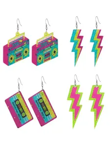 4PCS Women's 80s-90s Style Colorful Lightning Design Acrylic Earrings, All Seasons, Neon Lighting Effect, Perfect for 80s Theme Parties, Events & Costumes