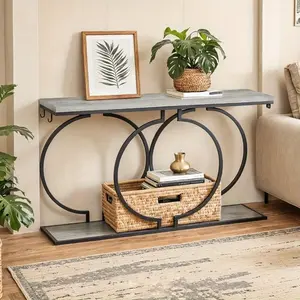 Industrial-Style Small Console Table 2-Tier Narrow Table, Ideal for Entryways, Behind Couches, Living Rooms, or Hallways