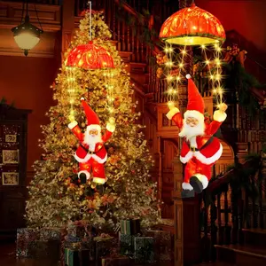 Christmas Lights Outdoor Indoor, Santa Claus Parachute LED Lights, 8 Modes & Timer Christmas Decorations Lights Outside Inside for Window, Garden, Home, Porch, Xmas Tree Decor (Warm White)