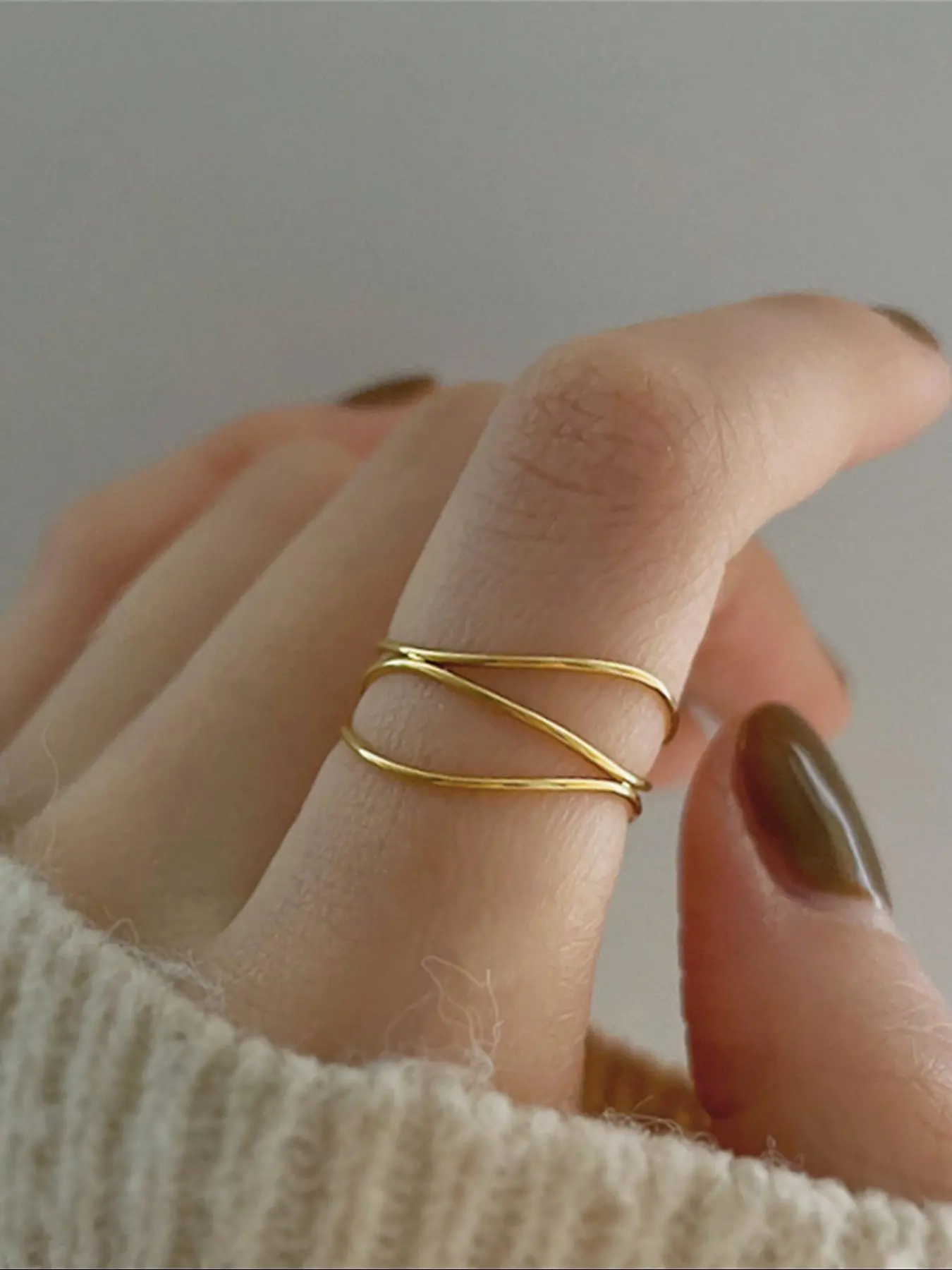 Irregular Stainless Steel Line Crossing Ring, Casual Trendy Jewelry, Fashion Accessories for Women & Girls, Trendy All-match & Exquisite Jewelry for Birthday Gift