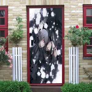 2pcs Dark Anime Character Wall Stickers Gothic Style Decor for Bedroom Self Adhesive Removable Door Decals Anime Theme Room Decorative Art Stickers Home Decoration Accessories Collage Self-Adhesive Door