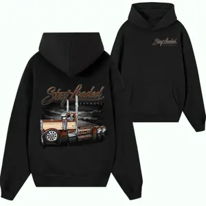 Stay Loaded Classic Brown Semi Truck Hoodie – Black Big Rig Graphic Pullover Featuring Vintage Diesel Truck Design for Trucker Lifestyle Fans