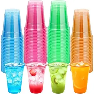 100pcs Disposable Plastic Neon Cups - 8/12/16 oz Glow Cups for UV Black Light Use, Neon Party Decorations, Rave Parties, Holidays