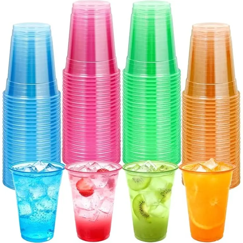 100 Pcs Solid Neon Disposable Cups - Multi-Size 8 oz,12 oz,16 oz UV Black Light Glow Cups, Party Decorations for Rave Events (Tool Organizer Accessory)