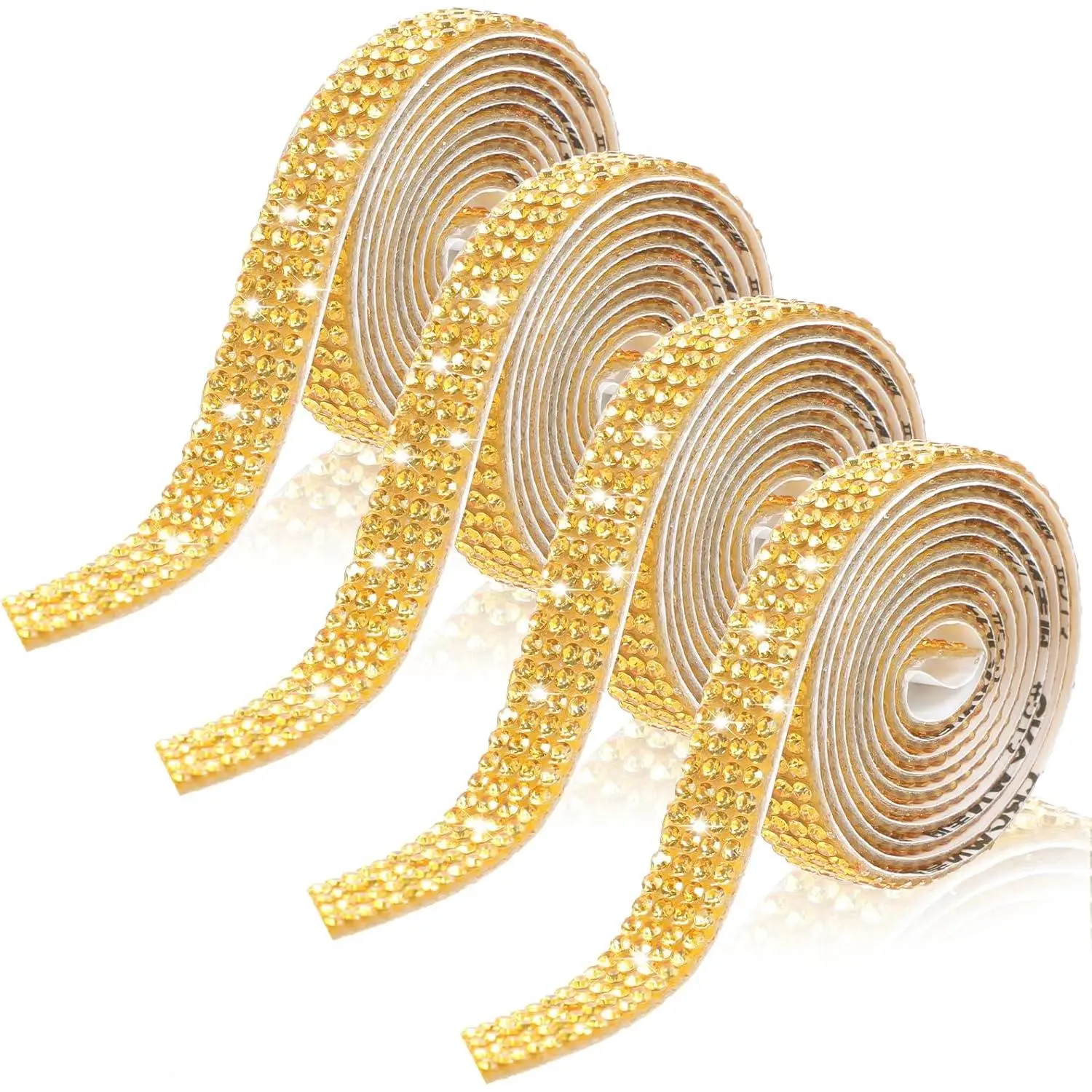 Self Adhesive Rhinestone Ribbons, 4 Rolls 4 Yards  Glitter  Rhinestone Strips Stickers Bling Rhinestone Strips Tape Rhinestone Decorations for DIY Crafts Clothes  Shoes