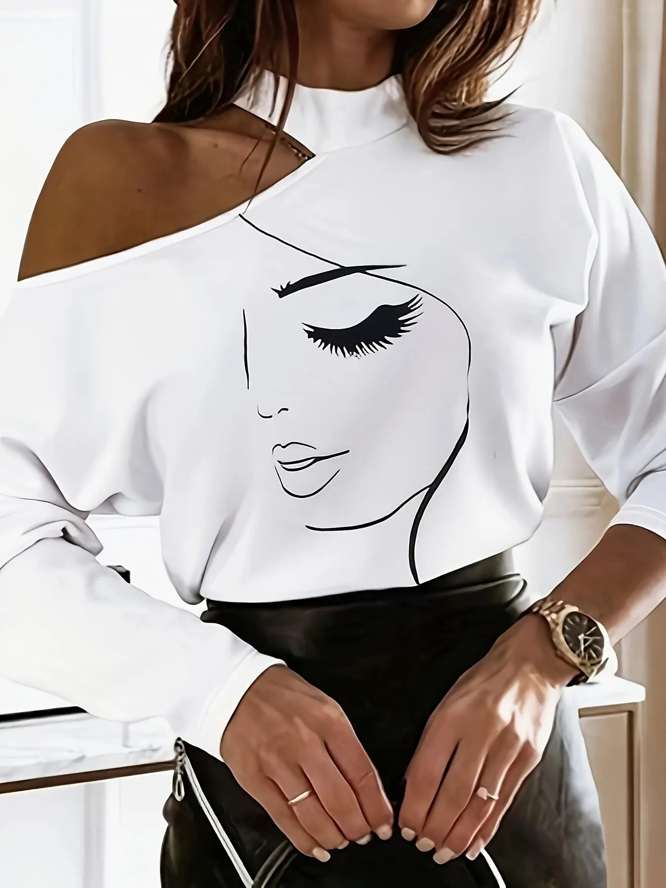 Women's Floral Off-Shoulder Sexy Long Sleeve T-Shirt, Summer, Elegant Casual Fashion, Everyday Outdoor Wear, All Seasons, Fitted Style, Print Pattern, Casual Summer Chic, Womenswear