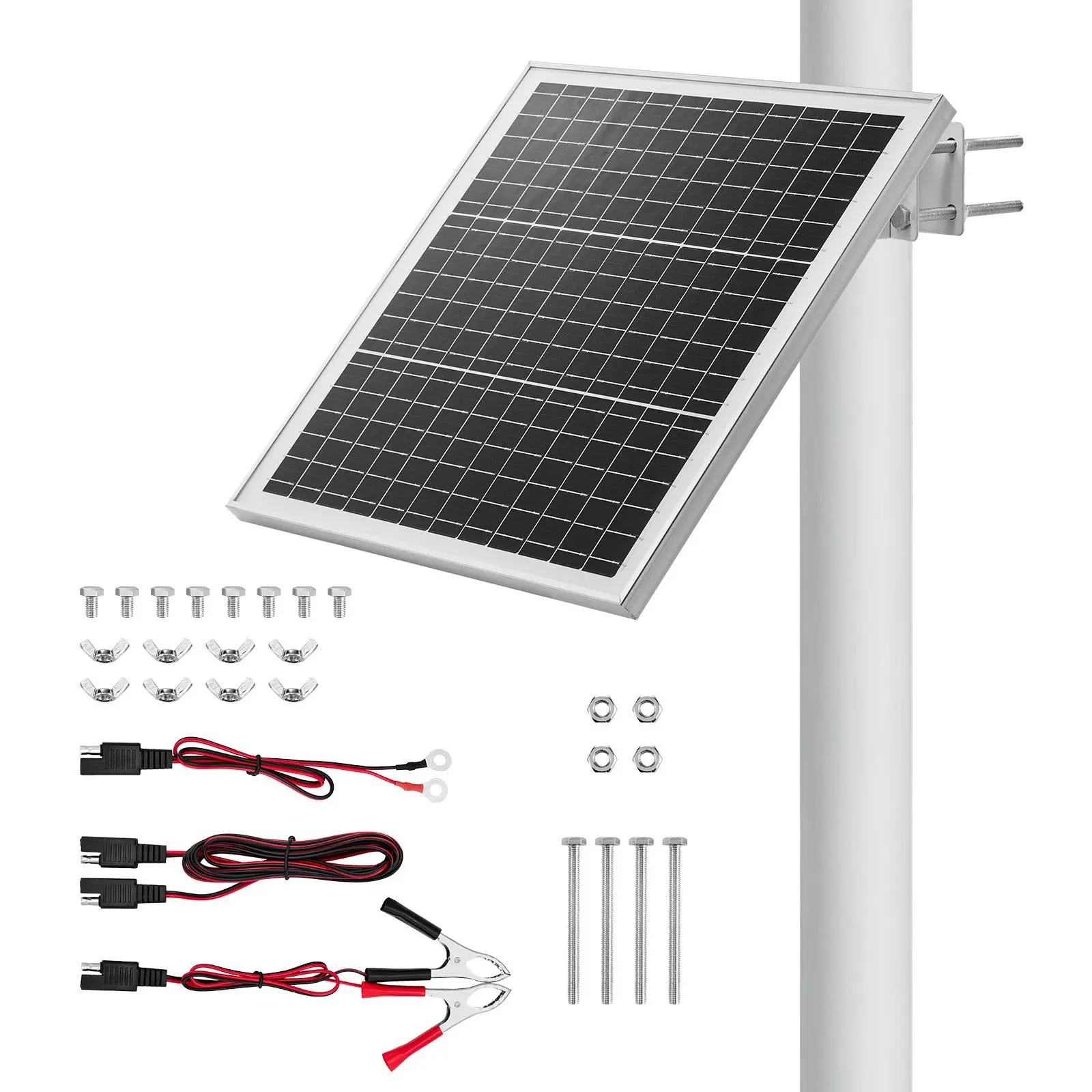 【summerfinds】VEVOR 20W 12V Solar Panel Battery Charger, Solar Battery Trickle Charger Maintainer with Built-in Controller & 0-60° Adjustable Pole Mount Bracket, IP67 for Gate Fence Farm Lawn (Fit 1.5" - 3" Poles)