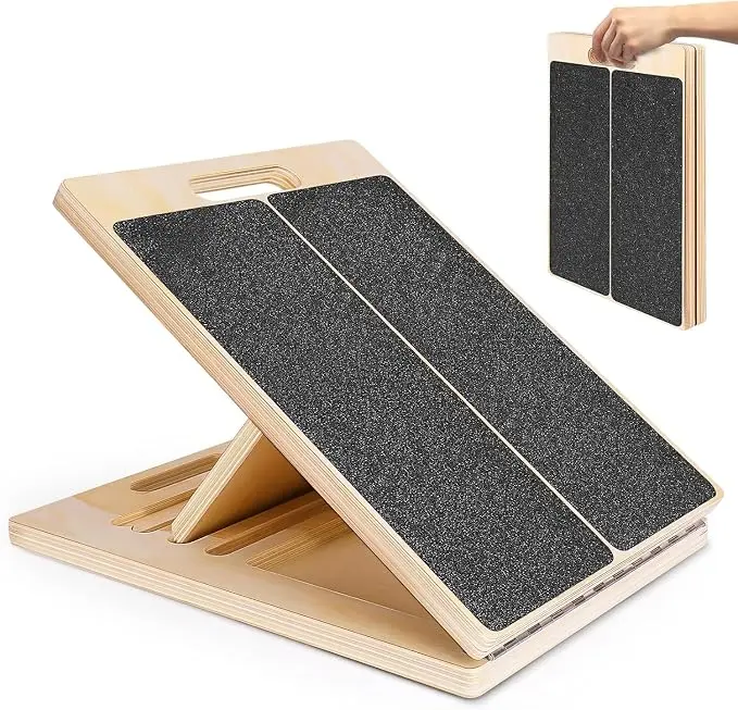 **Adjustable Wooden Slant Board** Portable Calf Stretcher for Enhanced Leg, Ankle, Heel and Knee Pain Relief Perfect for Workout, Squats, Pilates, Physical Therapy, Fitness Enthusiasts and Post-Workout Rehabilitation