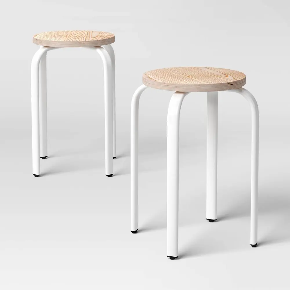 Set of 2 Plywood Metal Base Stacking Stool Room Essentials Set of 2 Plywood Metal Base Stacking Stool Room Essentials