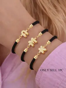 Women's Adjustable Zircon Bubble Initial Letter Charm Bracelet, Elegant Heart Design, Plated with Precious Metal, All Seasons Jewelry