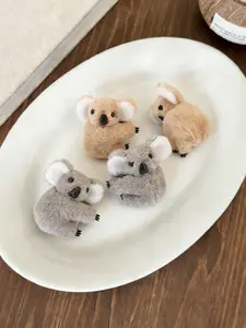 Cute Plush Koala Hair Claw Clips Set, 4pcs Adorable 3D Fur Hair Accessories, Front Forehead Side Bangs Clip, Stylish Women's Accessory
