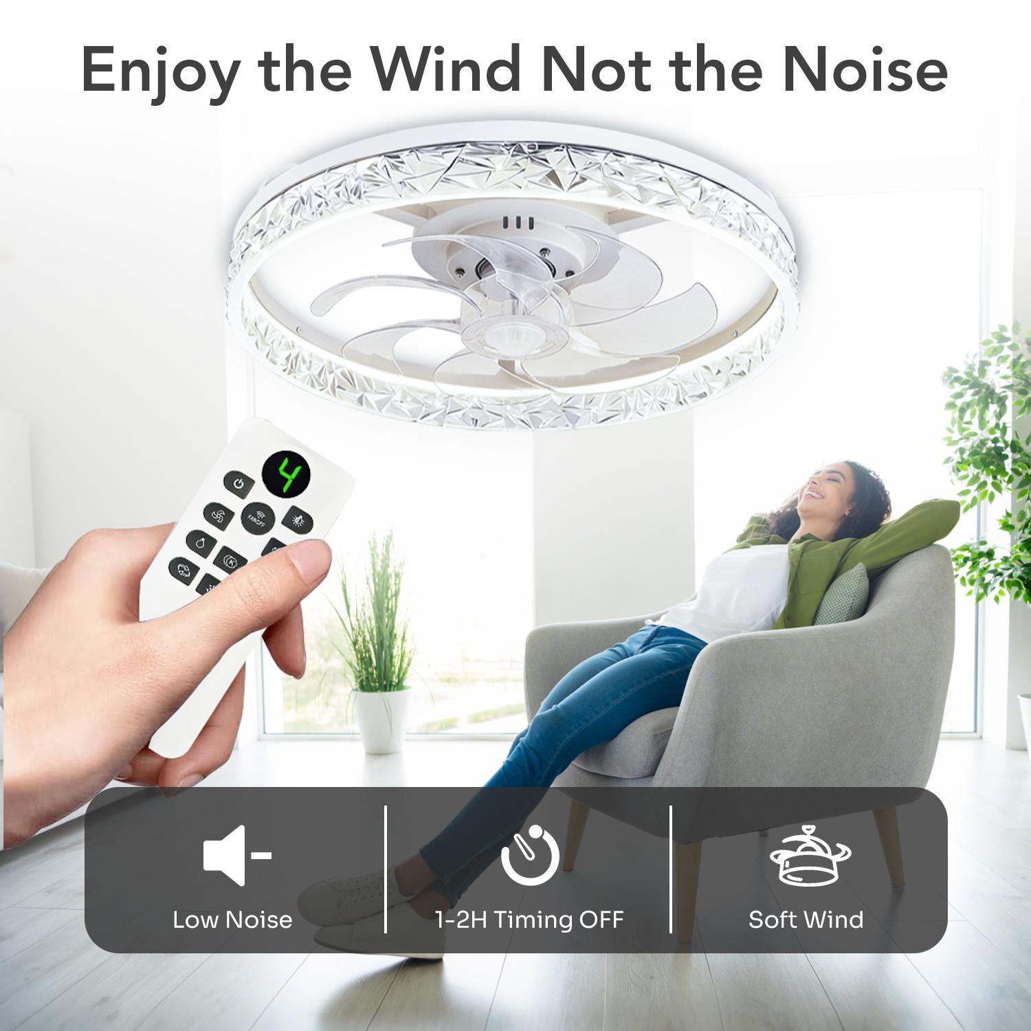 GALENTAL Cristais Multifunctional Ceiling Fan with Light, Remote Control/APP, 6 Wind Speeds, Timing Function, Reversible DC Motor, Adjustable Brightness & 3 Color Temperatures, Low Noise for Living Room, Bedroom, Study