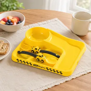 Children's Race Car Tableware Set - BPA-Free Divided Plate, Easy-Grip Utensils for Picky Eaters Bpa Free Trays Toddler Spoons And Forks