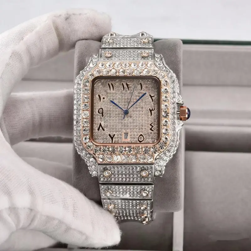 2026 Hot-Selling Classic Style New Luxury Full-Diamond Square Cross-Border Men's Quartz Watch Fashion Party