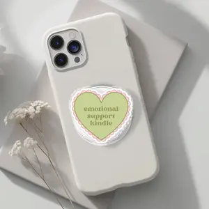 Emotional Support Kindle Phone Holder, Aesthetic Sage Green Heart Grip, Cute Bookworm Gift for Her, Cottagecore Reader Stand, Kindle Socket