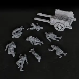DND Miniature Fantasy Figure RPG Terrain Set, Plague Town NPC Corpses and Cart, Fantasy Miniatures for TTRPG, RPG Accessories, Collectibles for Role-Playing Games, Post-Battle and Plague Town Scenario