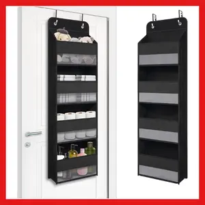 Heavy Duty Over Door Organizer, Wall Mount Hanging Organizer Storage with 4 Large Capacity Pockets, Closet Bathroom Nursery Bedroom Dorm, Toys Cosmetics Sundries and Baby Essentials, Black Installation Rectangle Installation Rectangle Hangable Toilet