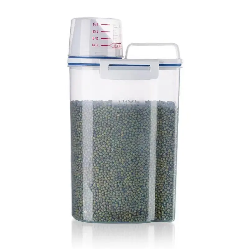Rice Dispenser Airtight Kitchen Storage Container, Plastic Organizer with Measuring Cup & Pour Spout, Holds 2100-3000g Rice, Suitable for Grains/Flour, Ideal Gift for Mothers, Kitchen Storage Containers