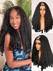 Afro Curly V Part Wig for Women, Synthetic Yaki Curly Half Wigs, Glueless U Part Wig, Bouncy Curls, 22 Inch, Natural Hair Style