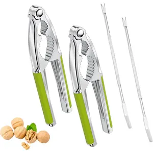 4 count Walnut Cracker Tools,  Nut Crackers Three Opening Clips Nut Shell Openers Tools for Seafood Cracker, Lobster Crab Non-Slip Handle Shell Cracker with 2 count Picks