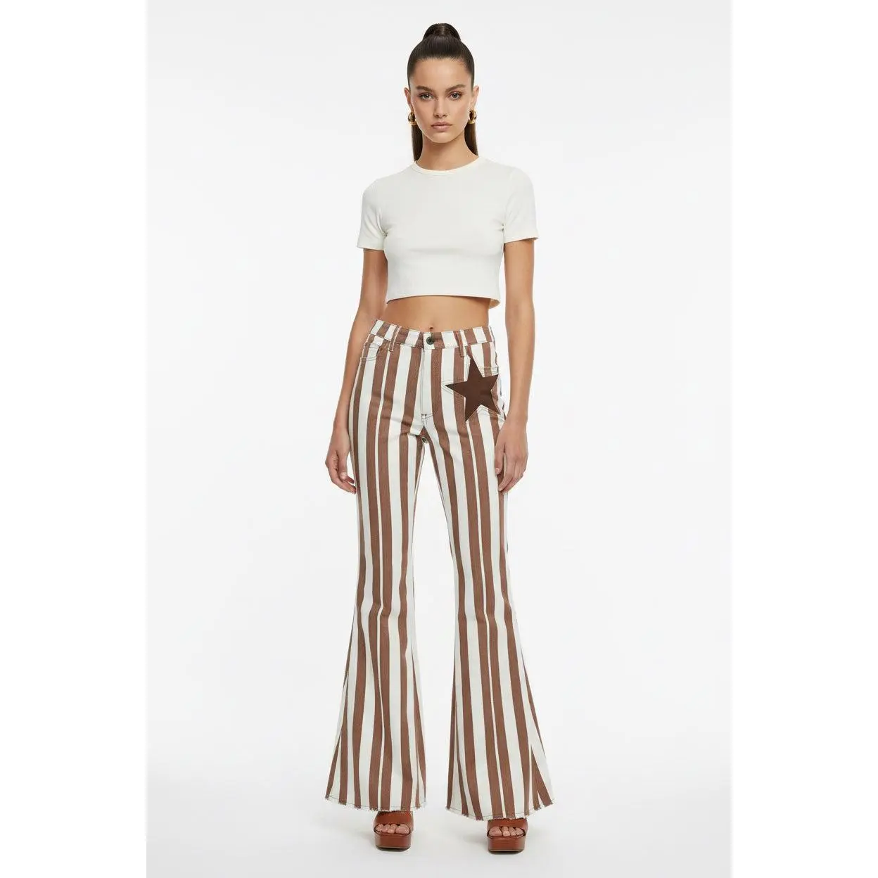 Saints & Hearts Back Suede Star Striped Flare Denim Jeans