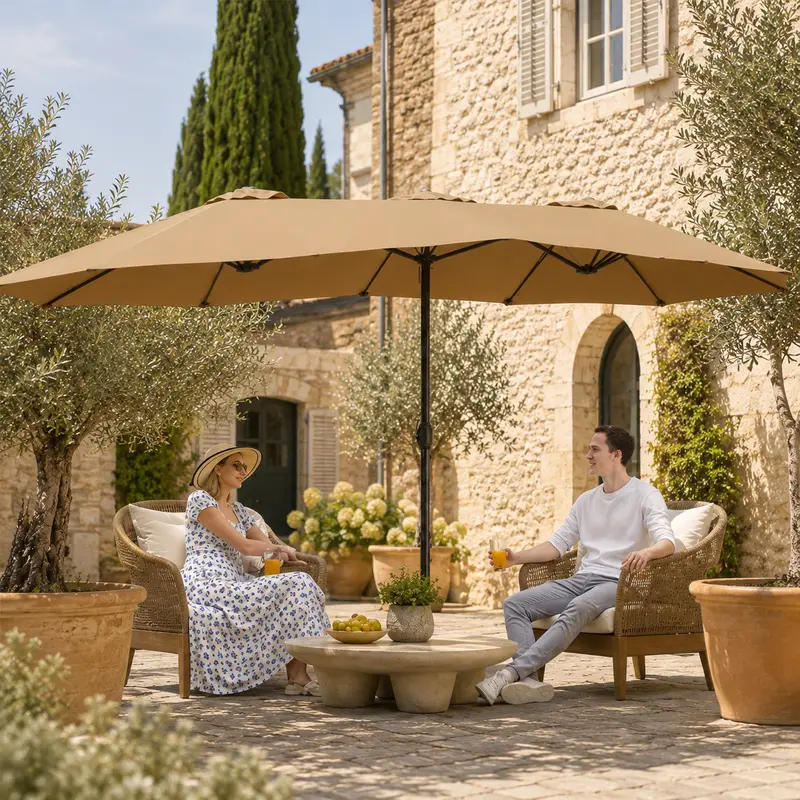 【Crazy Price】Yaheetech Massive 15/13ft Double-Sided Patio Umbrella | Heavy Duty & 2 Sandbags Included, Easy Crank for Garden Pool and Lawn