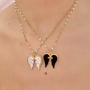 Angel Wing Necklace 18K Gold Plated Steel - Elegant Design with Black White and Pink Options Tarnish Resistant Handmade Jewelry for Women and Men