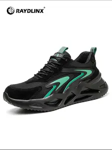 Men's Colorblock Lace Up Front Safety Shoes, Casual Comfortable Breathable Non-slip Work Shoes, Fashionable Shoes for Daily Wear, Work Safety Footwear
