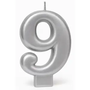 Shimmering Silver Number 9 Birthday Candle
