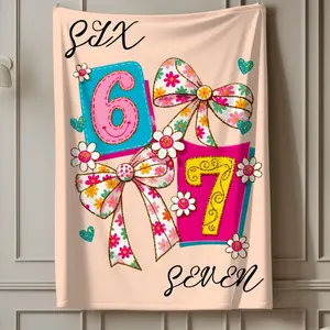Funny Colorful 6 7 Bow Blanket, Cute Six Seven Meme Throw For Girls Or Kids Room, Bright Aesthetic Decor, Birthday Or Christmas Humor Gift