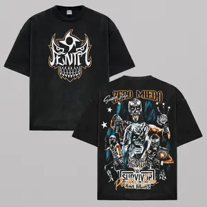Penta El Zero Miedo Washed Graphic T-Shirt, Cero Miedo Lucha Libre Wrestling Tee, Retro Wrestler Collage Streetwear Tee, Double-Sided Oversized Unisex Cotton Shirt, Pro Wrestling Fan Gift