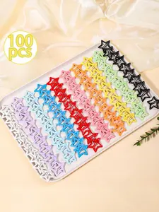 100 Cute Star-Shaped Hair Clips, 3.1cm Silver Color Metal, Anti-Slip Design, Suitable for Thick and Thin Hair, Women's Use, All Seasons, Hair Clip Set