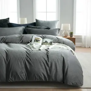 Lux Velvet Duvet Cover Set 3 Piece Twin/King/Queen for Bedroom Comfort, Ultra Soft Plush Flannel Bedding Set with Hidden Zipper, Warm and Cozy Comforter Cover Set for All-Season, Breathable,Lightweight Bed Set