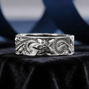 925 Sterling Silver plated Carved Flower Pattern Scroll Promise Ring Delicate Carved Design Lovers’ Rings Silver Color Elegant Pattern